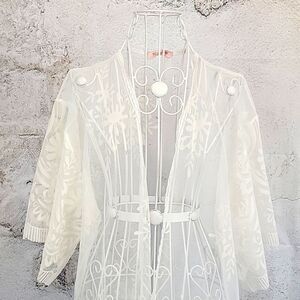 Mele E Pere Elegant Sheer White Kimono/cove-up Womens Size S